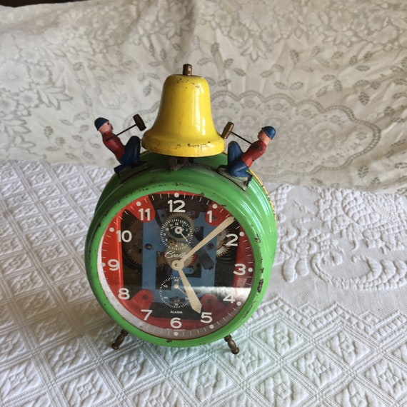 Vintage Bradley Alarm Clock West Germany. Green and Yellow Etsy