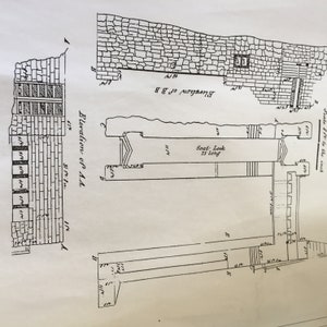 Vintage demo-platsplan för rivningsprojektet för Embrey-dammen, Rappahannockfloden, Fredericksburg, Virginia. Ritningar för planlösning på plats.
