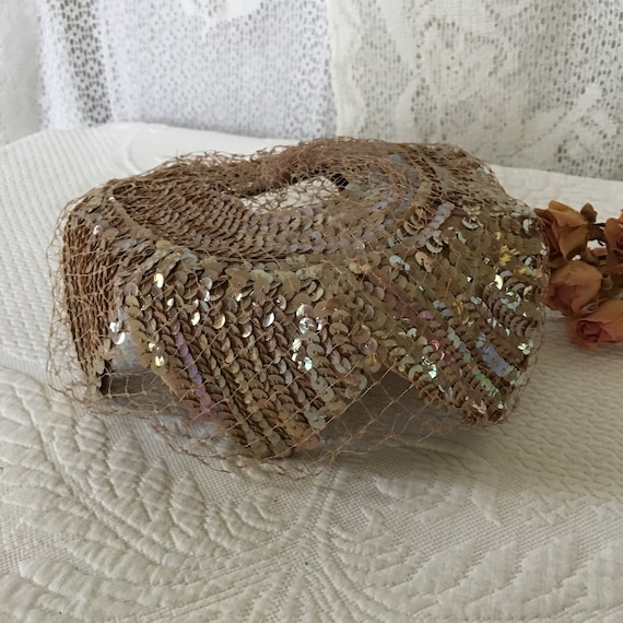 Vintage 1950s Sequined Hat With Veil. Velvet Cove… - image 5