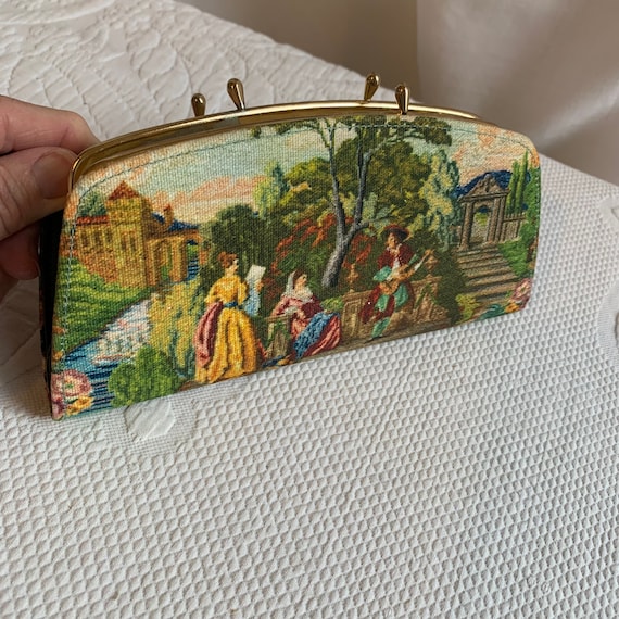 Vintage Tapestry Clutch Purse. Double Twist Snap … - image 1