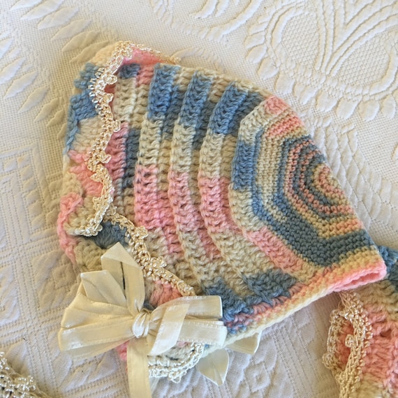 Vintage Newborn Crochet Sweater Hat and Bootie Se… - image 7