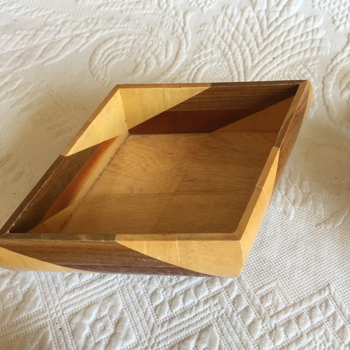 Vintage Inlaid Wood Dresser Box. Diamond Shaped Wooden Box Etsy