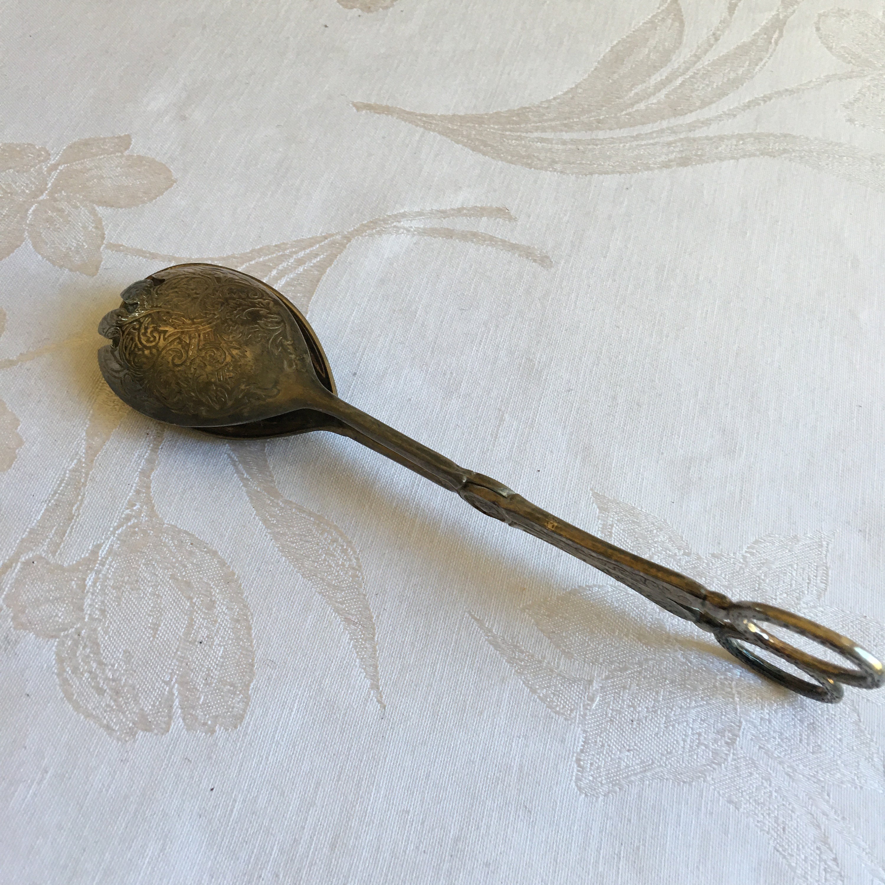Vintage Salad Tongs. EP Zinc Alloy From Hong Kong. Silver