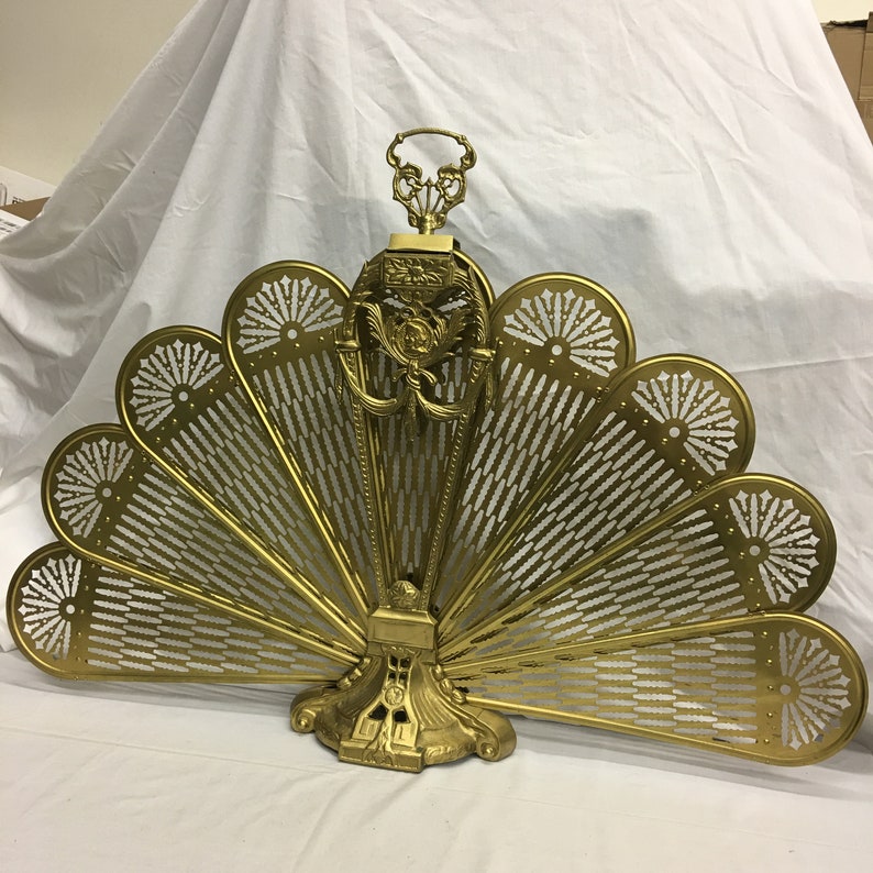 Vintage Brass Fan Fireplace Screen. Folding Fan for Compact Etsy