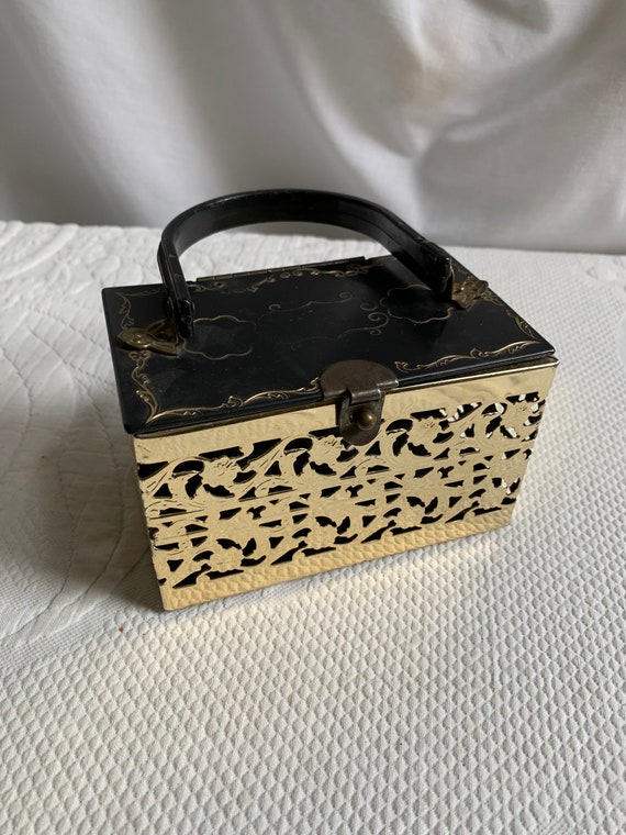 Vintage Box Purse in Openwork Brass and Plastic Bo