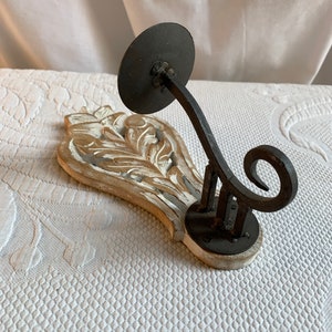 Vintage Candle Sconce in Openwork Shabby Chic Wood Sconce with Metal Candle Holder. Hanger on Back.