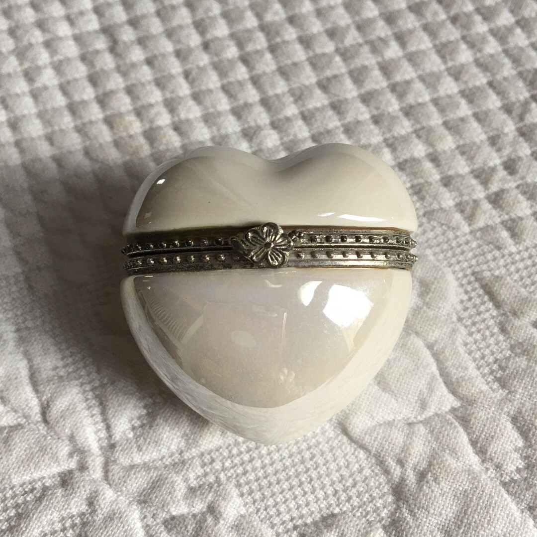Vintage Ceramic Heart Box. White Iridescent Finish Heart With Etsy
