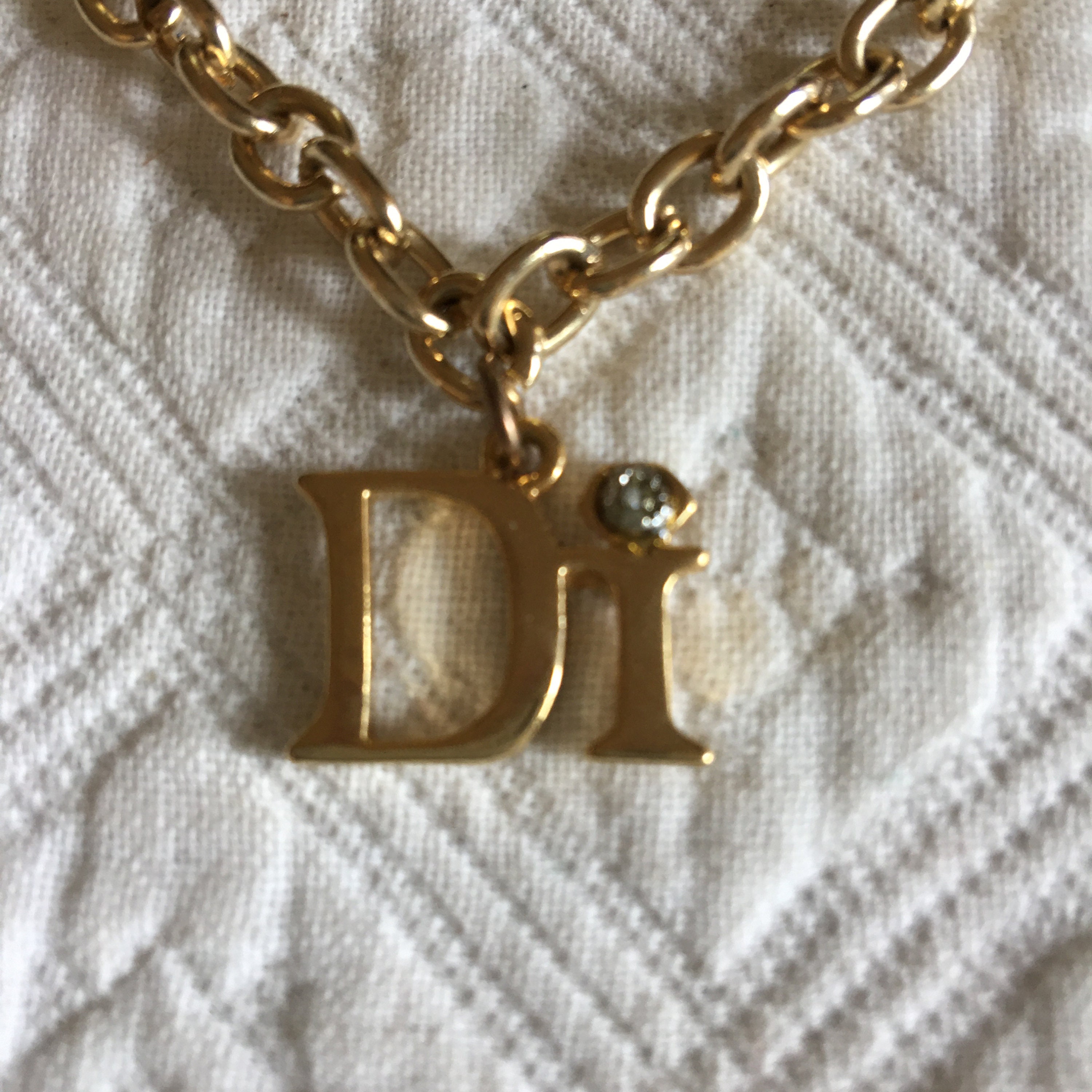 Vintage Gold Metal Di Bracelet. Link Chain Bracelet With Dangle of