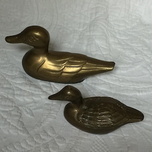 Vintage Brass Duck Paperweight or Figurine. Choose Solid Larger Duck or Hollow Smaller Duck. Great for Use or Display.