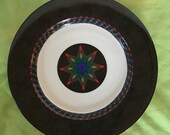 Vintage Dansk Quiltings Dinnerware Plate. Dansk International Designs Ltd. Quiltings Dinnerware, Amish Shadow, Portugal. Black, Red, Teal.