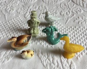 Vintage Wade Nautical Porcelain Figurines, Man, Mermaid and Seagull, Plastic Duck and Bone China Mother and Baby Ducks from Japan. All Six.
