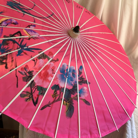 Vintage Hand Painted Silk Sun Umbrella. Sun Paraso