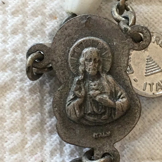 Vintage Silver White Rosary. White Beads Catholic… - image 5