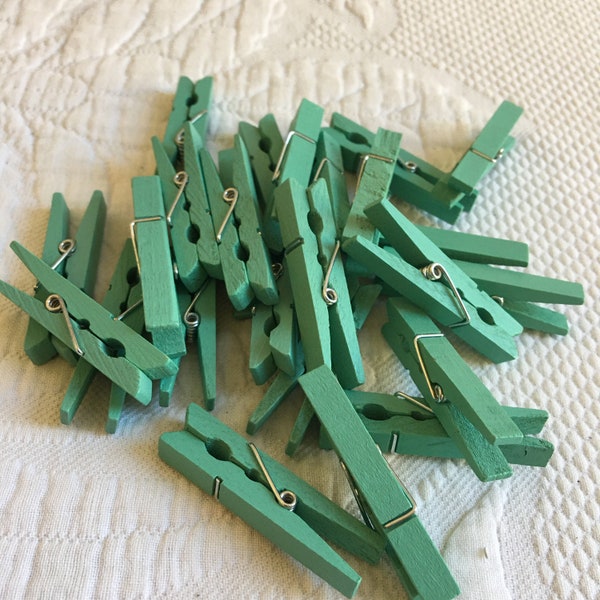 Vintage 25 Aqua Blue Small Clothespins Great for Photo Display, or for Hanging Decorations. Use in Crafting.