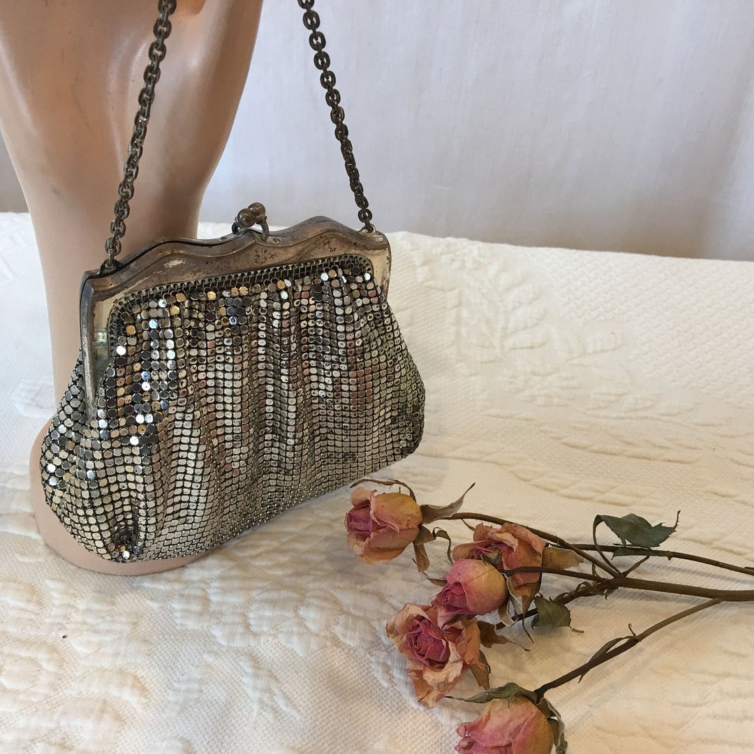 Vintage Whiting and Davis Silver Mesh Evening Bag With Snap Closure and Flat Link Chain. Small Silver Mesh Purse Evening Bag. Etsy Ireland