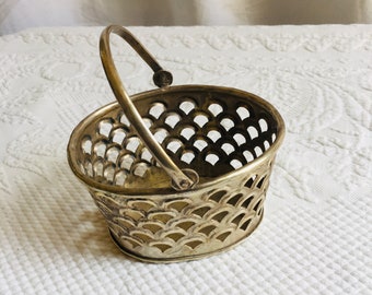 Vintage Silver Plate Basket. Fish Scale Design Openwork Container Basket. Use to Hold Serving Items or for Trinkets in Bedroom.