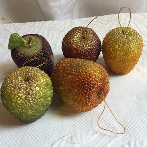Vintage 1970s Decorative Beaded Apple. Choose Your Color of Apple. Large Size Apple in Sugared Look. Charming Accent for Centerpiece.