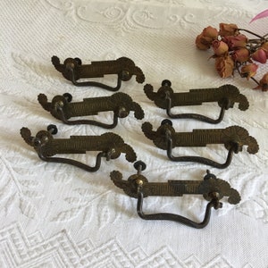 Antique 6 Brass Dresser Hardware Handles and Back Plate. Swing Handle. Dresser Drawer Handle Surround Victorian Hardware for Dresser.