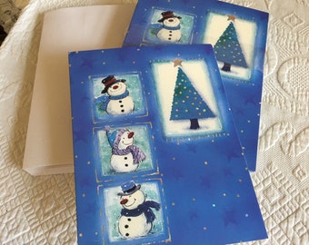 Twenty Christmas Cards With Three Snowmen and a Christmas Tree With a Star. Touches of Sparkle and Glitter. Burgoyne Cards Colfax, NC.