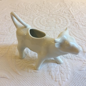 Vintage Ceramic Cow Cream Pitcher, Tail as the Handle, Mouth as the Pouring Spout. Opening on the Back. Charming Breakfast Accessory.