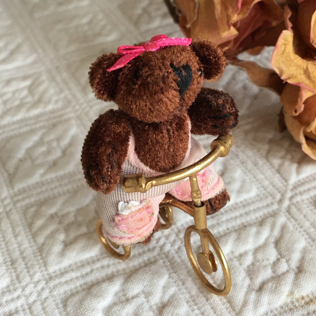 Vintage Mini Bear on Trike. Miniature Teddy Bear & Little Brass