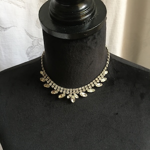 Vintage Marquise Rhinestone Necklace to Wear For Fancy Occasions. Evening, Opera, Prom Necklace. Marquise Stones Hanging in Front.