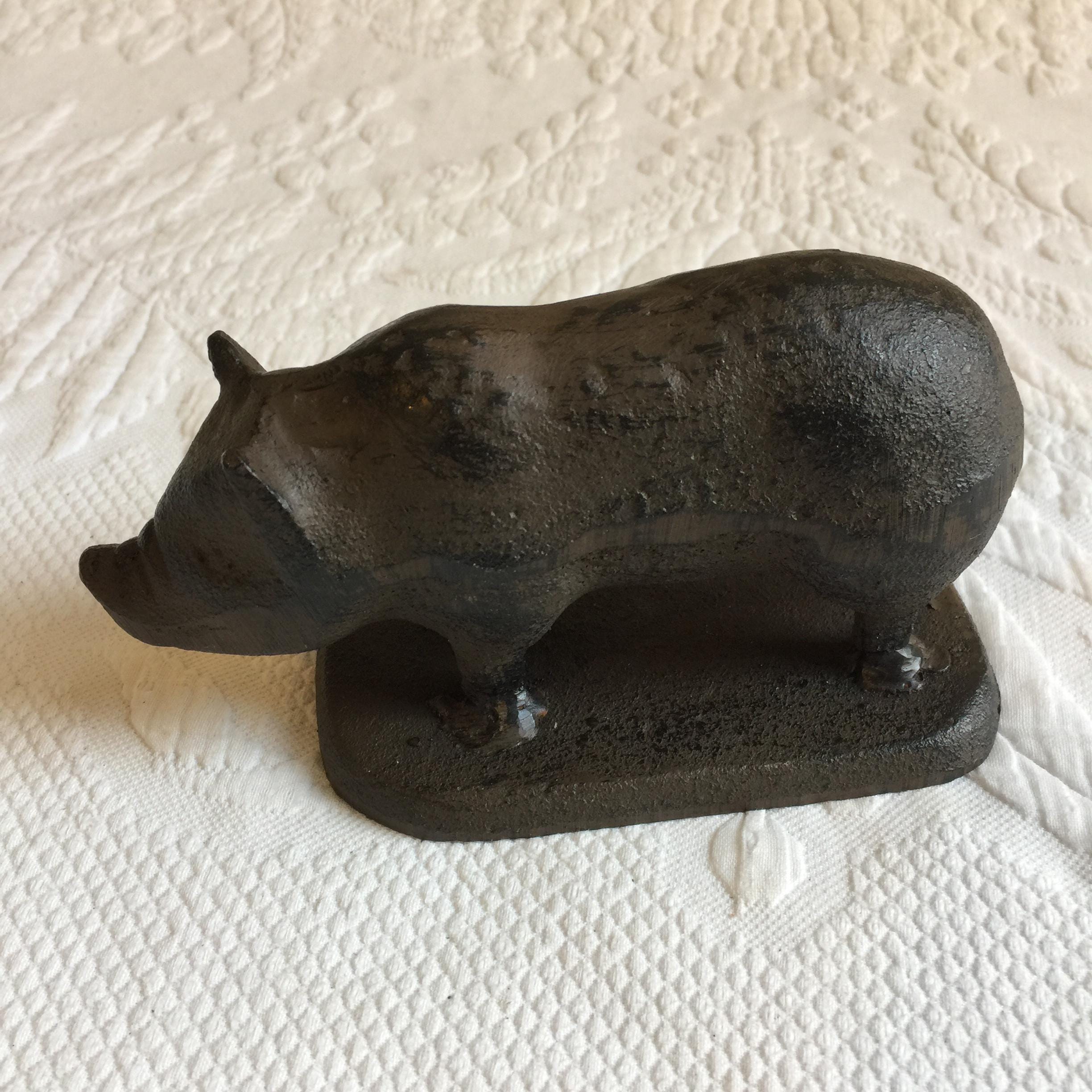 Vintage Cast Iron Pig Doorstop or Bookend. Very Heavy Pig on Base to Keep Door in Place or Hold Books in Up. Kitchen Bookend or Doorstop.