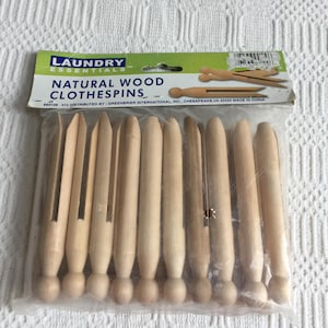 Vintage Wooden Clothes Pins. Rare Find Rounded Clothespins in the Primitive Handmade Style. Set of 20 in Package from Laundry Essentials.
