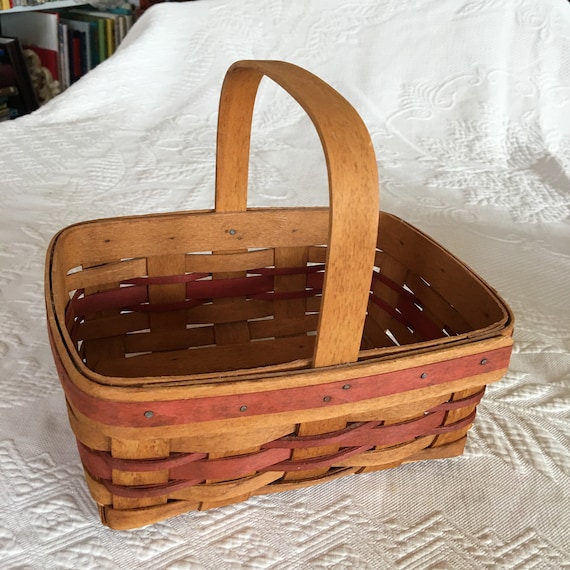 Vintage 1994 Longaberger Market Style Basket With Woven Red