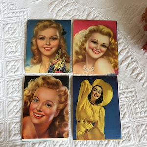 Vintage 1940s Ladies Images. Use in Crafting Projects. Colorful Pictures of Lovely Ladies With Curly Hair.
