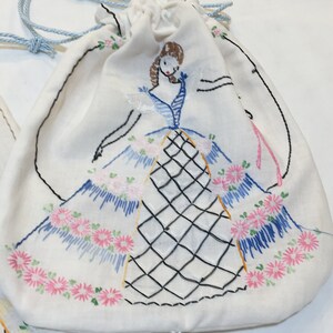 Handmade Embroidered Linen Reticule Purse. White Tassel, Light Blue ...