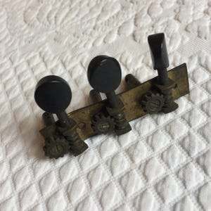 Vintage Mandolin Guitar Tuning Strip. Original Early Antique Tuner Part with Pegs. 1920s to 1930s Musical Instrument Part.