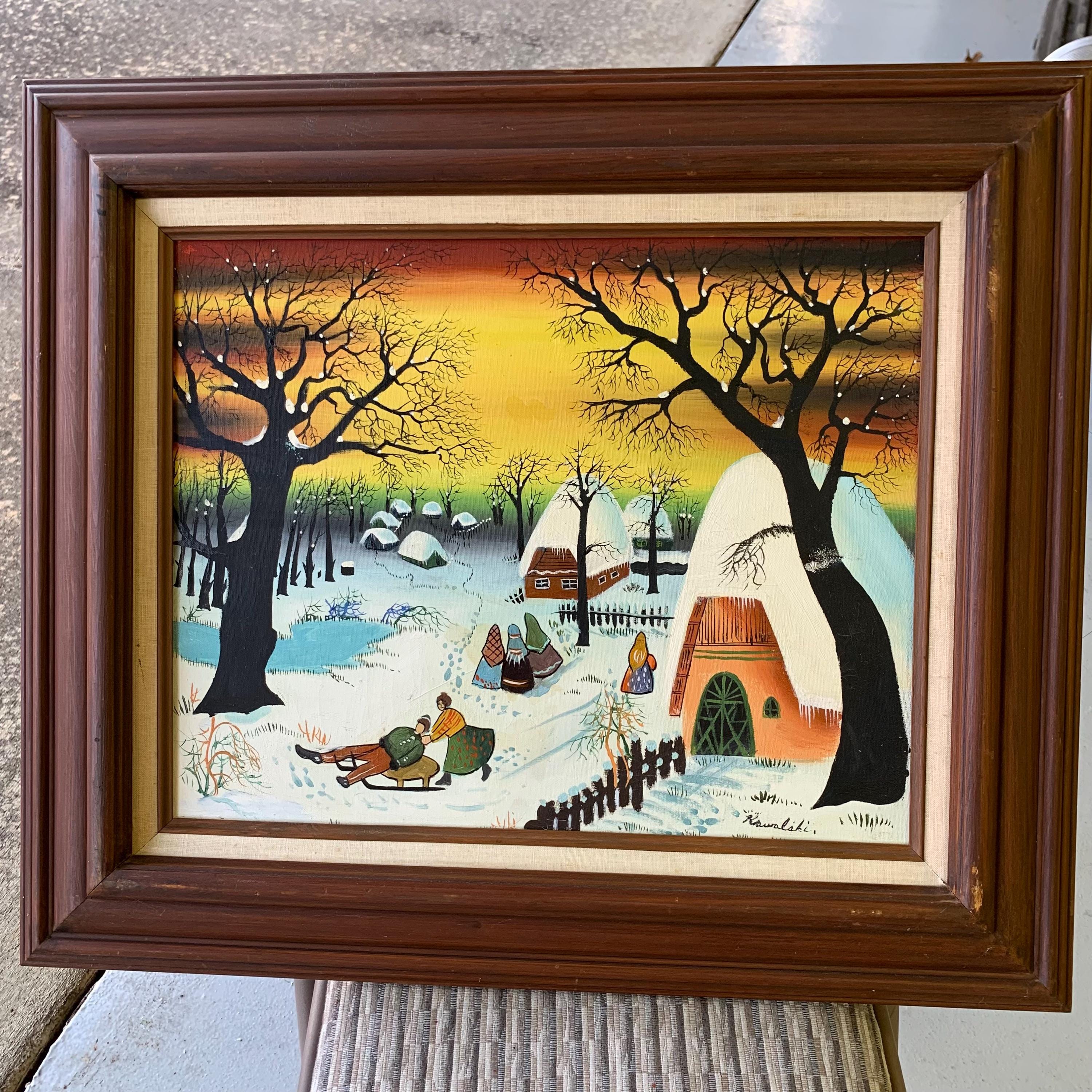 現代アート　小岩敬之　直筆サイ『ワ・タ・シ・コ・ワ・レ・ル・ヨ』油彩 0603O Vintage 1926 A. Kowalski Original Oil Folk Art Painting on Canvas