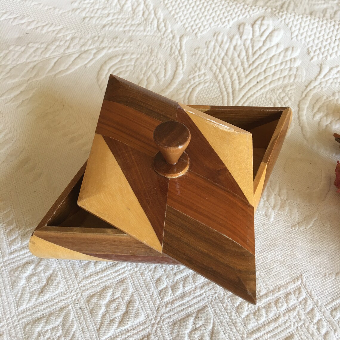 Vintage Inlaid Wood Dresser Box. Diamond Shaped Wooden Box Etsy