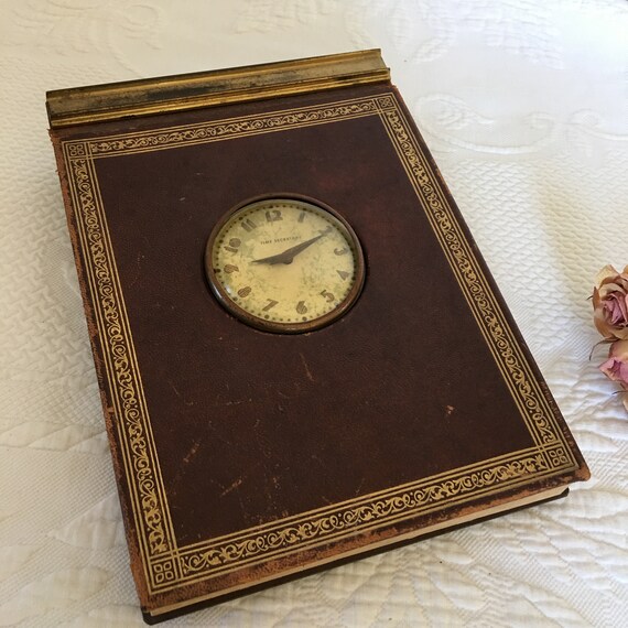 Vintage Desk Pad And Clock Genuine Leather Cover With Hole Etsy