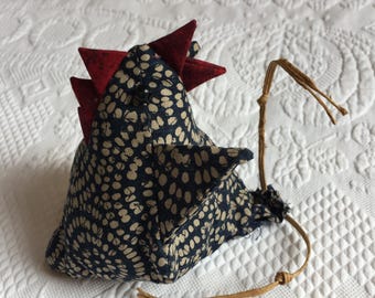 Vintage Fabric Chicken Lightly Stuffed and Ready to Display with Eggs at Easter, or Any Time.