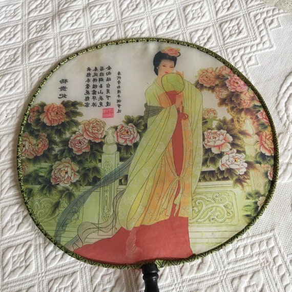 Vintage Japanese Fan. Stretched Silk and Wood Han… - image 7