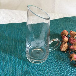 Vintage Hand Blown Clear Glass Pitcher Shaped Jar. Etched White Stag Design in Oval. Great Addition to a Bar.