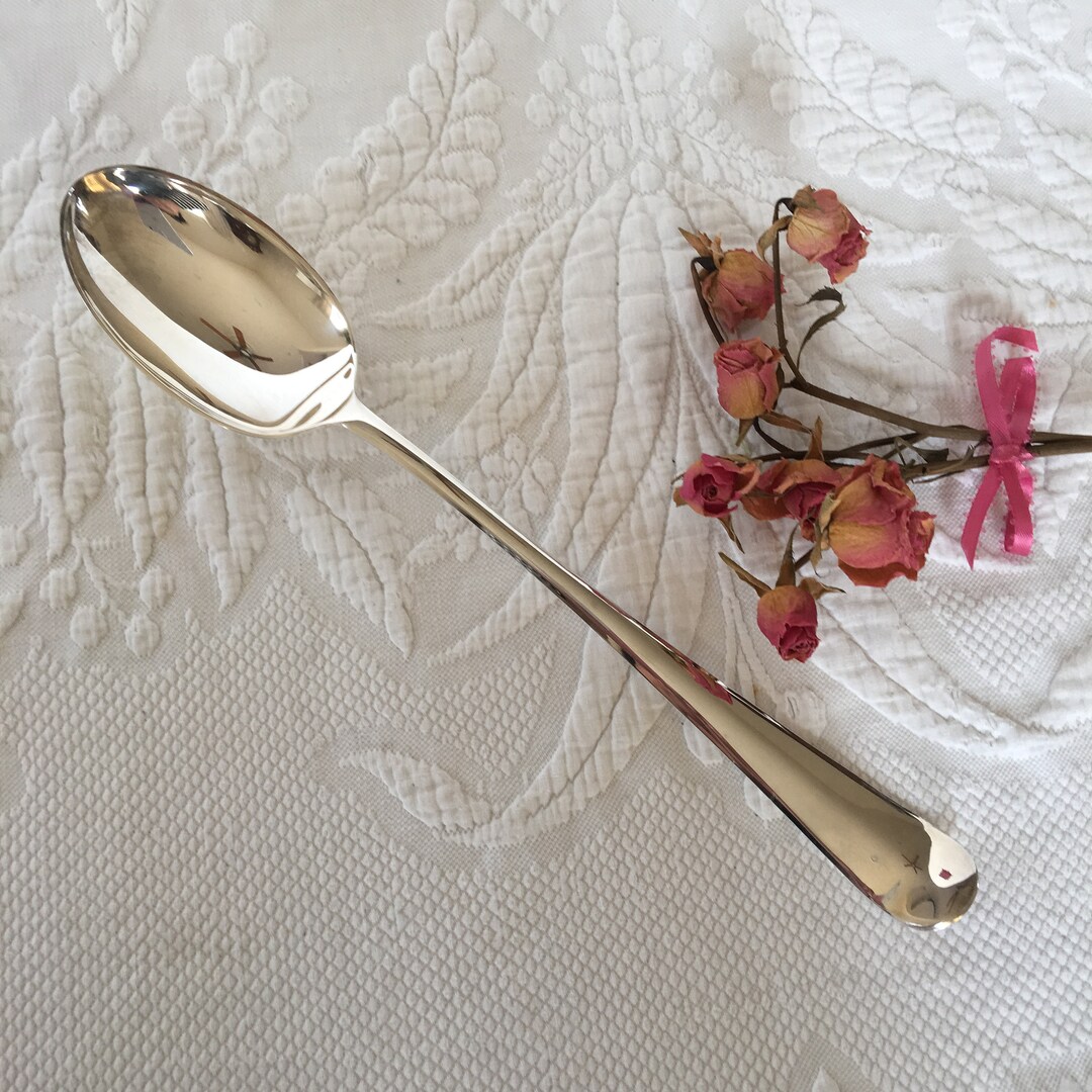 Vintage Gerity Silver Plate G48 Serving Spoon in Silver Cloth Pouch