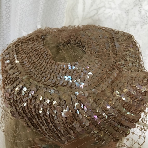 Vintage 1950s Sequined Hat With Veil. Velvet Cove… - image 2