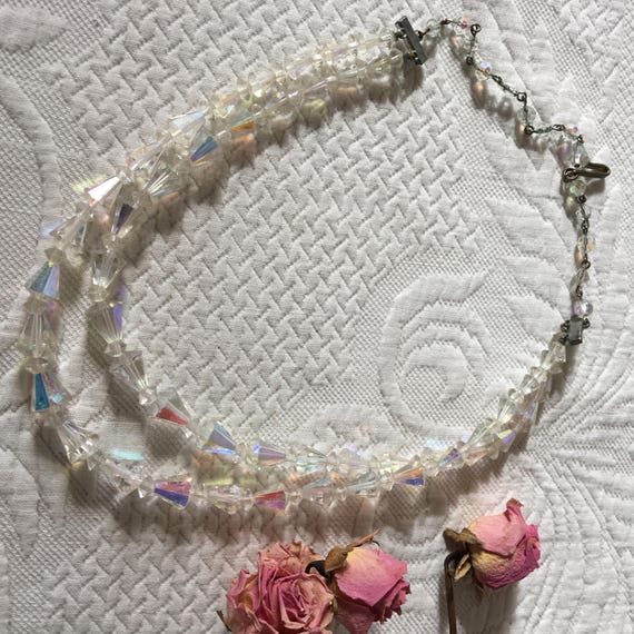 Vintage Cut Glass Crystal Bead Double Choker Necklace… Gem