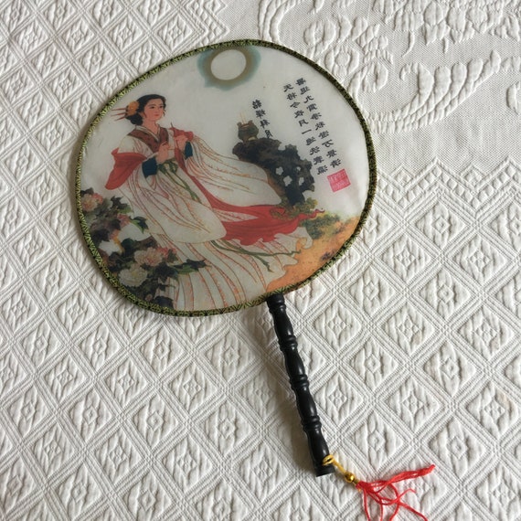 Vintage Japanese Fan. Stretched Silk and Wood Han… - image 3