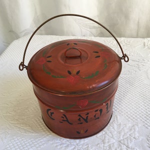 Vintage Lunch Pail Replica of an Antique Tin Lunch Pail. Painted with The Word Candy on the Front from Farmer Brown Originals, Atlanta, GA.