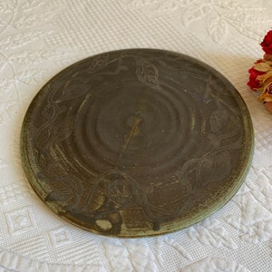 Vintage Stoneware Round Trivet. Pottery Glazed Hot Plate Trivet for Counter or Stove. Use to Sit a Plant on.