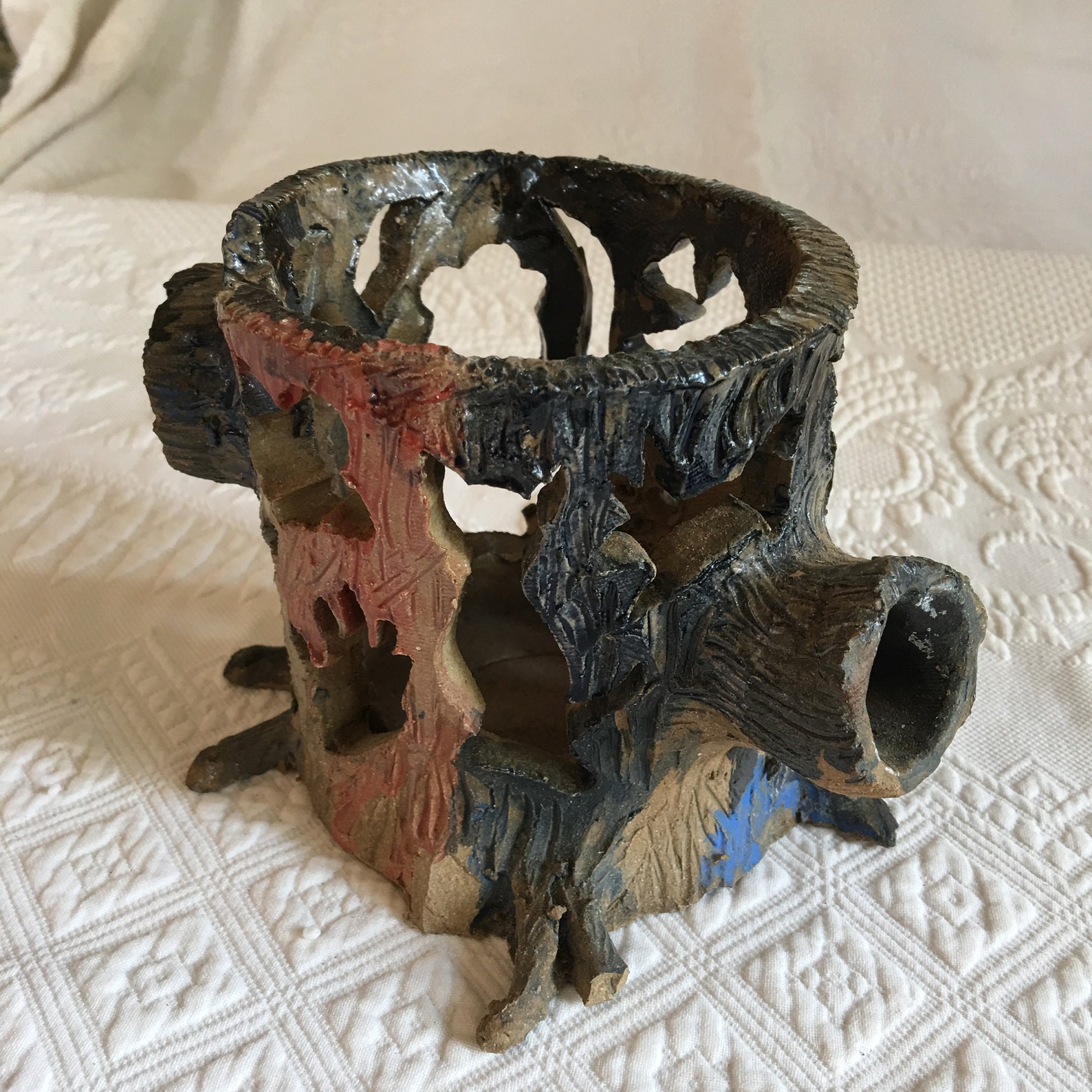 Vintage Tree Stump Candle Holder. Clay Openwork Tree Stump to Etsy