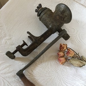 Antique Meat Grinder. Table Clamp on Bottom of Hand Cranking Meat Grinder by Universal. Number 2 is on the Top of Grinder. Wood Handle.
