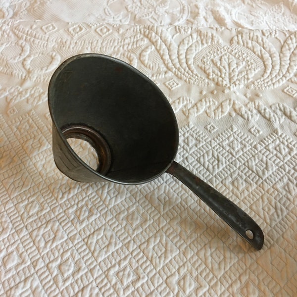 Vintage Neoco Wide Mouth Funnel in Aged Tin. Use for Pouring Liquids or in Canning. Hole in Handle for Hanging. Use or Display.