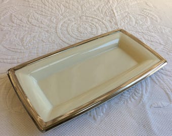 Vintage Lenox Tablett. Creme Rechteckige Porzellan Tablett mit Silber Rand. Dimension Coll., Solitaire Nouveau. sagt Dishwasher Safe. Kommode Tablett.
