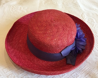Betmar New York Vintage Natural Straw Red Stripe Trim Wide Brim Bell Shape Hat Carmel main image 4