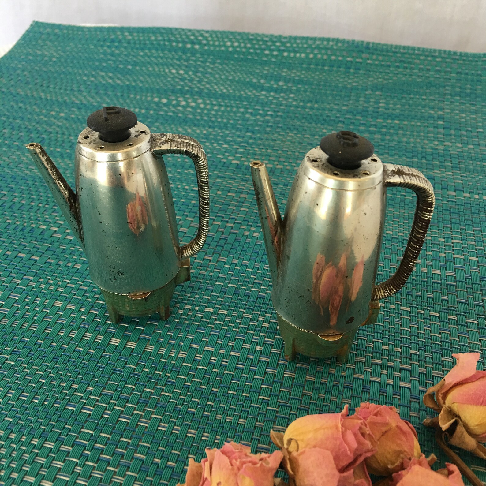 Vintage Coffee Pots Salt and Pepper. Two Silver Gold and Etsy UK